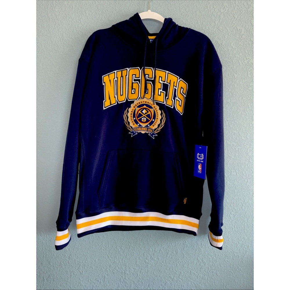 NWT Denver Nuggets Embroidered Hoodie Mens L NBA Ultra Game Navy Blue $75